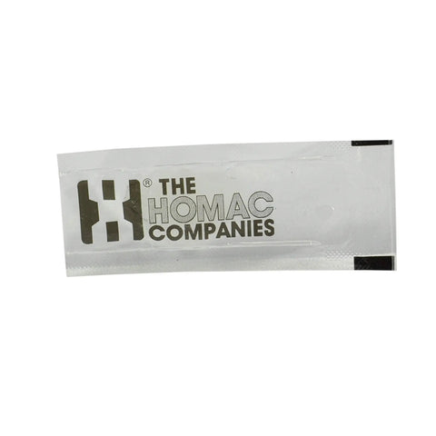 Transparent packaging with The Homac Companies logo and text visible on a clear plastic bag.