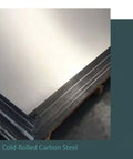 Cold-rolled carbon steel sheet, front view showing smooth metallic surface.