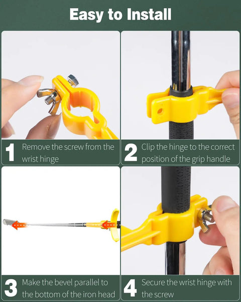 Golf Wrist Hinge Swing Hack Training Aid installation steps on a golf club for swing correction and elbow posture.