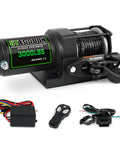 Beast 3000Lb 12V Electric ATV UTV Winch With Synthetic Rope Wireless Remote Manual Switch Hawse Fairlead displayed.