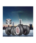 Five Pack Twin Roller Caster Wheels Built For Smooth Cruising On Your Home Office Rig Featuring Dead Silent TPR Rubber Glide Straight Shoot 11 Mm Stem Install shown with bearings.