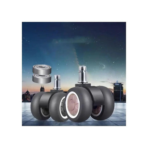 Five Pack Twin Roller Caster Wheels Built For Smooth Cruising On Your Home Office Rig Featuring Dead Silent TPR Rubber Glide Straight Shoot 11 Mm Stem Install shown with bearings.