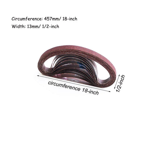 Three Eighths By Thirteen Inch Aluminum Oxide Sanding Belts Twenty Four Pack With Four Belts Each Of Assorted Grits 40 60 80 120 180 240