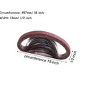 Half Inch By 18 Inch Aluminum Oxide Sanding Belts 24 Pack With Four Belts Of Each Grit 40 60 80 120 180 240, dimensions shown