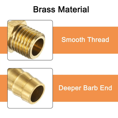 Five Piece Brass Hose Barb Fittings Set M12-1.5 Male To Barb Adapters 10mm Inner Diameter Barbed Pipe Fittings For Water Fuel And Air Lines Durable Corrosion Resistant Easy Install, brass threaded and barbed end detail