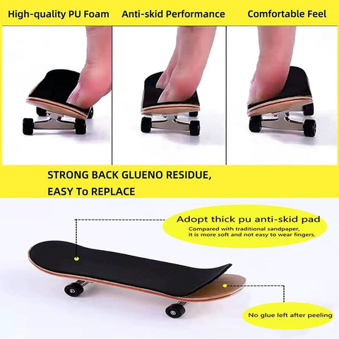 24 Pack Foam Grip Tape for Fingerboards 38x110mm Anti Slip PU Foam showing non-slip surface on mini skateboards