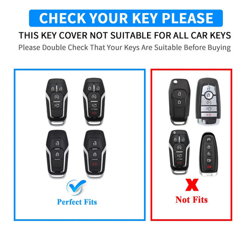 Heavy Duty Smart Key Fob Cover For Ford And Lincoln Rides 2013 Through 2017 With Four Or Five Buttons shown next to unsuitable keys.