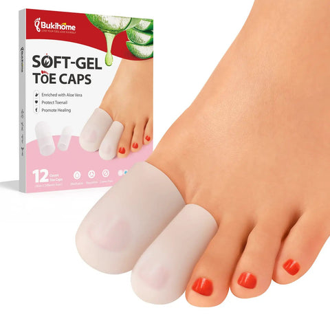 Silicone Toe Protectors Set 12 Pack Gel Toe Sleeves With Aloe Vera Essential Oils for Pain Relief on toes with box