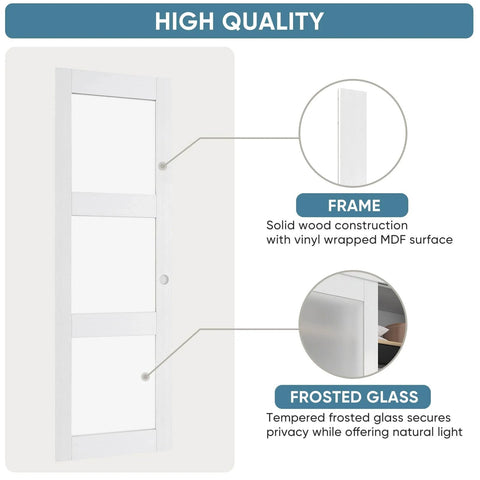 Sliding Bypass Closet Door Set, 48 Inches Wide By 80 Inches Tall, 24.5In Panels With Frosted Glass For Privacy, Durable Solid Wood Core