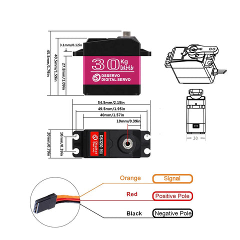 2 Pack 30Kg Digital RC Servo With Full Metal Gear DS3230MG Waterproof Steering dimensions
