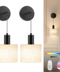 Cordless Battery Operated Wall Sconces Set Of 2 With Remote Control, No Outlets No Wiring, shown in use with color options.