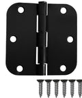 Heavy Duty Matte Black Interior Door Hinges Set Of 48 For Three Point Five By Three Point Five Inch Doors With Five Eighth Inch Radius Corners Durable Black Hardware For Living Room Office Bedroom Hallway And More, depicted with screws