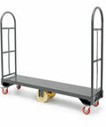 Hella Sturdy Platform Truck With 2000 Pound Capacity And Smooth Six Wheel Rolling Durable Steel Deck Material Handling Cart shown from the side.