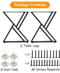 Package contents of Two Pack Beefy Heavy Duty Metal Desk Legs 28 Inch High 20 Inch Wide Matte Black Wrought Iron Tubes