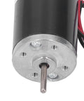 Heavy Duty 24V Permanent Magnet DC Motor Delivering Real Torque And Snappy Adjustable Speed With Rock Solid All Metal Aluminum Brass Gears For Ventilation And Heater Systems, close-up view showing shaft and metal casing.