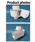 Front and side view of Ultra Portable 150W Micro Hydro Turbine Generator for home and camping, with white swirl intake design.