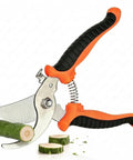 Effortless 7.5 Inch Pruning Shears For Roses And Shrubs With Stainless Steel Blades cutting a branch with soft grip handle