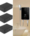 12V DC Relay Module With SPST NO Contact, 5A 250V AC Load Switching displayed beside a digital shower control unit in a bathroom.