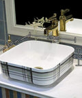 Premium Ceramic Vessel Sink, Snazzy Square Countertop Basin, 39cm glazed ceramic sink with 12 liter capacity on vanity.