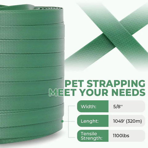 Five Eighths Inch Polyester PET Banding Kit For Pallets 1049 Feet Long Strapping Set with specifications.