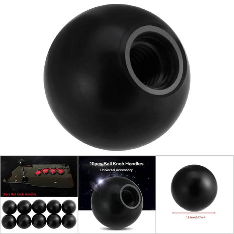 Universal Ball Knob Set For Machines, black plastic handle, comfortable grip, shown in various views and sizes, durable long service life