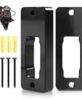 Two Piece Wall Mount Fishing Reel Rack Built For Spinning Reels Only showing black wall mounts and screws for easy installation.