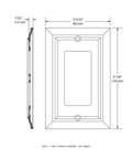 Architectural 1-Gang Matte Black Decorative Light Switch Cover Rocker Decorator Wall Plate Zinc Construction Durable Electrical Outlet Guard Traditional American Design, technical dimensions illustration.