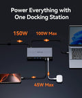 Slick Five Monitor Docking Station With Beefed Up Cooling Fan showing power connections for devices in use.