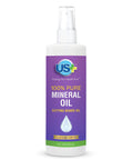 4oz bottle of 100 Percent Pure Food Grade Mineral Oil Spray for cutting boards and butcher blocks with purple label.