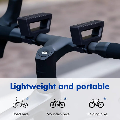 Lightweight and portable bike repair stand showing wide clamp fitting 29-34mm handlebars on road, mountain, and folding bikes.