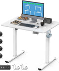 32 Inch Electric Rolling Standing Desk With Adjustable Height, Mobile Sit Stand Desk On Lockable Casters, 31.5 By 23.6 Inch Surface, White Frame And White Top, Space Saving Ergonomic Workstation For Home Office And Computer Setup.