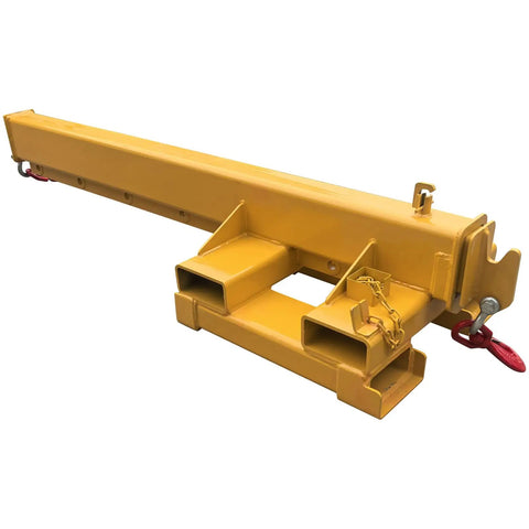 Heavy Duty Bidirectional Telescoping Forklift Jib Boom 5 Ton Crane Attachment with hook and sturdy design for heavy lifting.