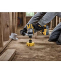 Top Shelf 20V MAX Cordless Hammer Drill Sold As A Bare Tool Rig used for drilling into wood with a hole saw attachment.