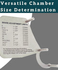 Pro Grade Air Brake Chamber Identification Tool For Quick Clamp Type 6 To 36 ID, stainless steel with measurement chart.