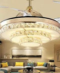 Dope Two In One Hidden Ceiling Fan With 42 Inch Invisible Chandelier Light And Retractable Blades in living room setting