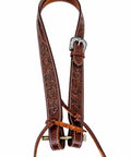 Premium Hand Tooled Leather Western Horse Headstall Split Ear Belt Design With Quick Bit Ties for secure fastening.