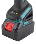 Pro Level Brushless Angle Polisher With Comfort Grip Handle And Quick Charge Battery showing battery and charging indicator.