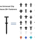 Universal Nylon Cable Tie Buckle Must Have Kit For Cars With One Way Locking Zipper Clips T Style Zip Ties Button Fixation Tools Automotive Plastic Rivet Push Pins For Auto Body Trim Bumper Retainer Fender Liner And Door Panel Clips, showing multiple fastener types replaced by one clip.