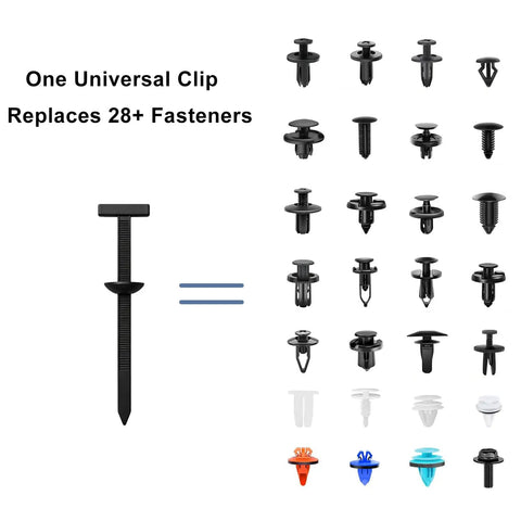 Universal Nylon Cable Tie Buckle Must Have Kit For Cars With One Way Locking Zipper Clips T Style Zip Ties Button Fixation Tools Automotive Plastic Rivet Push Pins For Auto Body Trim Bumper Retainer Fender Liner And Door Panel Clips, showing multiple fastener types replaced by one clip.