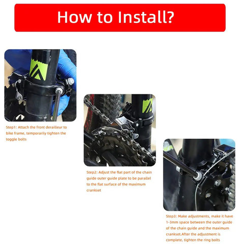 Instructions on installing 3 Speed Clamp On Front Derailleur For Mountain Bike And Road Bike With Top Or Bottom Pull