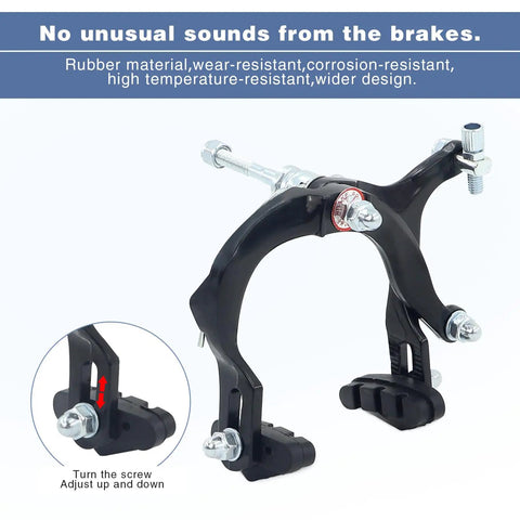Front And Rear Caliper Rim Brake Set With Aluminum Alloy Levers And Cables For Kid Friendly Bikes, adjustable brake pads detail