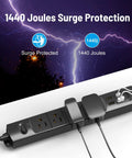 Ultra Thin Surge Protector Power Strip With USB A And Type C, Flat Plug, 15 Ft Extension Cord, Four AC Outlets, 1440J Surge Protection