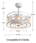 Enclosed Ceiling Fan With Lights Remote Control Kid Friendly Caged Design Lighting Kit With Reversible Motor Three Speeds Four E12 Bulb Bases Includes Two Downrods 20 Inch White Indoor Fan dimensions