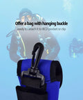 All-In-One High Visibility Surface Marker Buoy For Scuba Diving clip detail with durable storage bag and divers in background