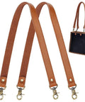 2 Pack 22 Inch Brown Leather Replacement Straps for Purses and Handbags With Antique Bronze Swivel Lobster Buckles shown attached to bag