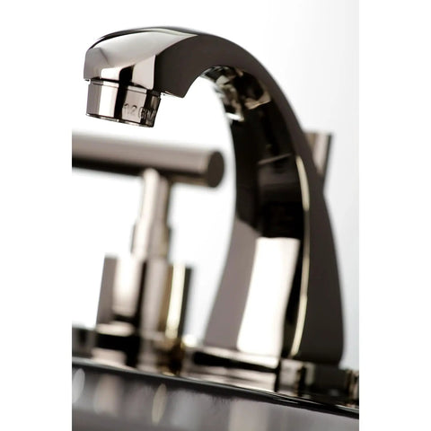 Polished chrome finish of Concord Mini Widespread Lavatory Faucet with solid brass and drip free ceramic cartridge, close-up view.