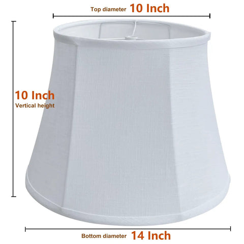 Large Drum Lampshade Set Of 2 White Linen DIY Fabric Spider Fitter Lampshades, 10x14x10 Inches, hand measurement details