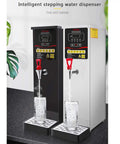 Heavy Duty 3000W Commercial Step By Step Electric Water Dispenser With Led Panel 304 Stainless Steel Inner Tank, black and silver units side by side.