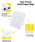 White Gift Bags With Handles 100 Pack 8.25x4.3x10.6 Inch Bulk Kraft Paper Bags For Shopping Retail Merch Weddings Party Favors Eco Friendly Packaging Recyclable Sacks