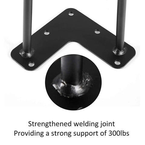 Close-up of reinforced joint on Satin Black Hairpin Coffee Table Legs Set Of 4 Beefy Heavy Duty Metal Modern Table Legs.